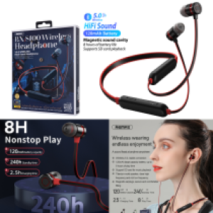 Earphone Bluetooth Neckband Remax RX-S100 - កាសប្ល៊ូធូសសងខាង ពាក់ករ Remax RX-S100