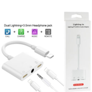 Converter Lightning to 2Lightning+3.5mm 3in1 - ឌុយបំលែងកាសទៅកាសសំប៉ែត+មូល+សាកថ្ម 3in1