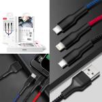 Cable Charger XO NB54 3in1 (Micro+iPhone+Type-C)3A - ខ្សែសាក បី(អាយហ្វូន​ ម៉ាយក្រូ ថាយស៊ី) អ៊ិចអូ NB54 3A