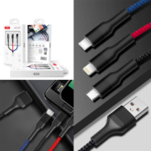 Cable Charger XO NB54 3in1 (Micro+iPhone+Type-C)3A - ខ្សែសាក បី(អាយហ្វូន​ ម៉ាយក្រូ ថាយស៊ី) អ៊ិចអូ NB54 3A
