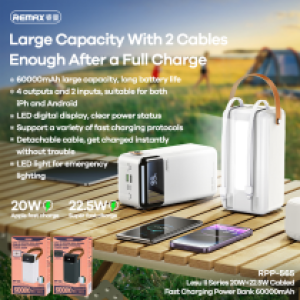 Power Bank Remax RPP-565(PD/QC) LCD 60000mAh - ថ្មជំនួយ Remax RPP-565(PD/QC) អេក្រង់ 60000មីលីអំពែ