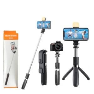 Selfie Stick Tripod +  Remote + LED R1S - ដងថត ប៊្លូធូស Tripod +  Remote + LED R1S