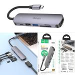 Converter TypeC to HDMI+USB3.0+USB2.0+SD+TF+PD hoco HB28 - ដុំបំបែក Type-C ហូកូ HB28 HUB(HDMI+USB3.0+USB2.0+SD+TF+PD)