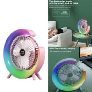 Fan Desk Rechargeable LED Colorful Cool Wind - កង្ហាសាកថ្មលើតុ មានភ្លើងពណ៌