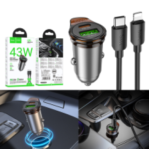 Power Car Charger 43W PD25W+QC3.0 hoco NZ16A Set TypeC to iPhone - ឆ្នាំសាកឡាន ហូកូ NZ16A 43W PD25W+QC3.0 ឈុត PD(C to IP)