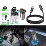 Power Car Charger 43W PD25W+QC3.0 hoco NZ16A Set Type-C to Type-C - ឆ្នាំសាកឡាន ហូកូ NZ16A 43W PD25W+QC3.0 ឈុត (C to C)