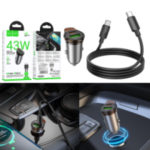 Power Car Charger 43W PD25W+QC3.0 hoco NZ16A Set Type-C to Type-C - ឆ្នាំសាកឡាន ហូកូ NZ16A 43W PD25W+QC3.0 ឈុត (C to C)