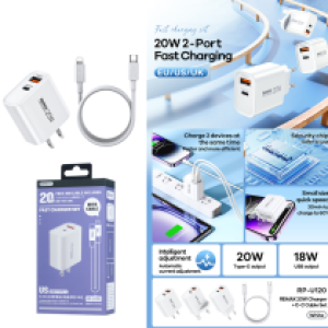 Power Charger Remax RP-U120 PD/QC 20w Set TypeC to iPhone - ឆ្នាំងសាក ខ្វីកឆាច Remax RP-U120 PD/QC 20w ឈុត Type-C to iPhone