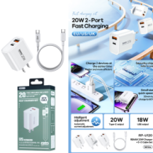 Power Charger Remax RP-U120 PD/QC 20w Set TypeC to TypeC - ឆ្នាំងសាក ខ្វីកឆាច Remax RP-U120 PD/QC 20w ឈុត Type-C to Type-C