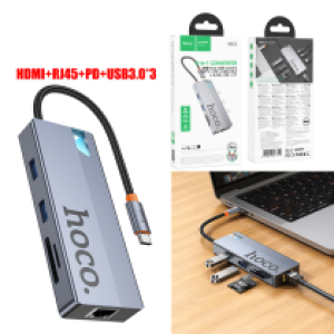 HUB Converter TypeC to 6in1 (HDMI+RJ45+PD+USB3.0*3) hoco HB51 - ដុំបំបែក ហូកូ HB51 TypeC to 6in1(HDMI+RJ45+PD+USB3.0*3)