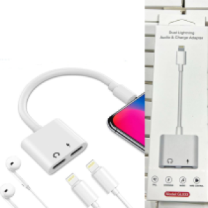 Converter Adapter Lightning to Dual Lightning Audio+Charger - ឌុយបំលែងកាស Lightning ទៅកាស Lightning និង សាកថ្ម