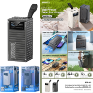 Power Bank Remax RPP-161(27W+22.5W PD+QC) LED 50000mAh - ថ្មជំនួយ Remax RPP-161(27W+22.5W PD+QC) មានអេក្រង់ 50000មីលីអំពែ