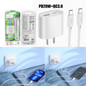 Power Charger Hoco C109 PD20W+QC3.0 2in1 set(C to C) - ឆ្នាំងសាក ខ្វីកឆាច ហូកូ C1.9(PD20W+QC3.0) 2in1 ឈុត(C to C)