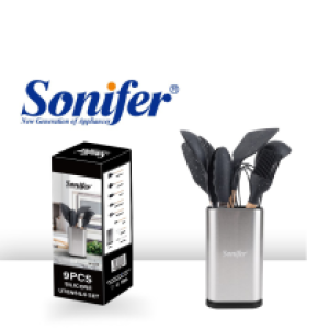 9PC Silicone Utensils Set Black SF-1190 - ឈុតវែកឆា 9មុខ sonifer SF-1190