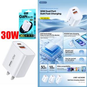 Power Charger Remax RP-U187(USB+Type-C) PD30W - ឆ្នាំងសាក ខ្វីកឆាច Remax RP-U187(USB+TypeC) PD30W