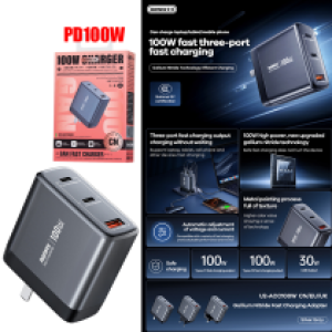 Power Charger Remax RP-U2(USB+2Type-C) 100W - ឆ្នាំងសាក ខ្វីកឆាច Remax RP-U2(USB+2TypeC) 100w