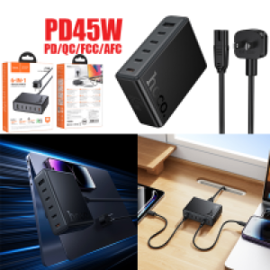 Power Charger hoco C150 PD45W 6-port(5Type-C+1USB) - ឆ្នាំងសាក ខ្វីកឆាច ហូកូ C150 PD45W 6-port(5Type-C+1USB)
