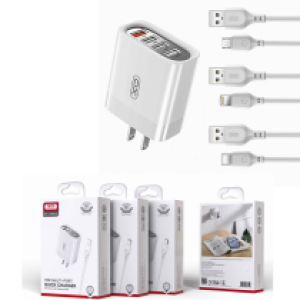 Power Charger Fast XO L100​ 4USB(QC/AFC/FCP) Set Lightning - ឆ្នាំងសាក លឿន XO L100 4USB(QC/AFC/FCP)ឈុត iPhone