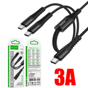 Cable Charger 2in1 hoco X123(TypeC to 2*TypeC) - ខ្សែសាកក្រណាត់ ហូកូ X123(Type-C to 2Type-C)