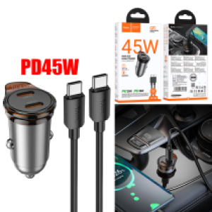 Power Car Charger PD45W hoco NZ16B (2*TypeC) set(TypeC to TypeC) - ឆ្នាំសាកក្នុឡាន PD45W hoco NZ16B (2*TypeC) ឈុត(Type-C to Type-C)