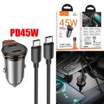 Power Car Charger PD45W hoco NZ16B (2C) set(C to C) - ឆ្នាំសាកក្នុឡាន PD45W hoco NZ16B (2*TypeC) ឈុត(Type-C to Type-C)
