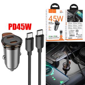 Power Car Charger PD45W hoco NZ16B (2C) set(C to C) - ឆ្នាំសាកក្នុឡាន PD45W hoco NZ16B (2*TypeC) ឈុត(Type-C to Type-C)