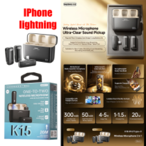 Microphone LIVE Wireless Remax K15 lightning 2in1 - ក្បាលមេក្រូអត់ខ្សែ Remax K15 lightning 2in1
