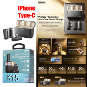 Microphone LIVE Wireless Remax K15 Type-C 2in1 - ក្បាលមេក្រូអត់ខ្សែ Remax K15 Type C 2in1