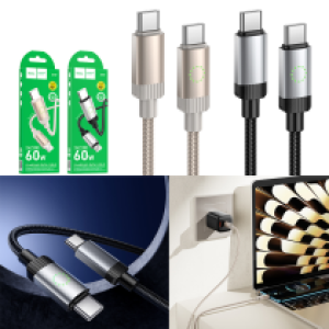 Cable Charger Hoco X117 60W TypeC to TypeC - ខ្សែសាកស្រោបក្រណាត់ ហូកូ​ X117 Type-C to Type-C 60W