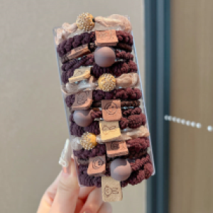 Tie Hair B1 #Dark coffee 15 pieces-boxed - ចំណងចងសក់ B1​ #Dark coffee 15 pieces-boxed