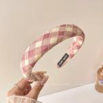 Headband D1 Women #pink wide border plaid - បូរសក់ D1 Women #pink wide border plaid