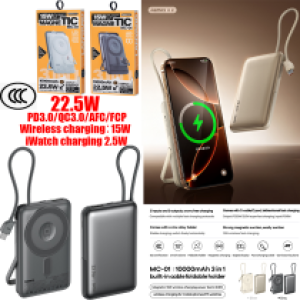 Power Bank wireless magnetic PD20W Remax MC-01 3C 10000mAh - ថ្មជំនួយ សាកលឿនឥតខ្សែ ម៉ាញេទិក Remax MC-01 CCC 10000មីលីអំពែ