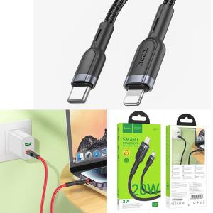 Cable Charger hoco X117 PD20W (C-I) - ខ្សែសាកស្រោបក្រណាត់ hoco PD20W TypeC to iPhone