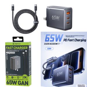 Power Charger Remax CA-20 PD/QC 65W Set(C to C) - ឆ្នាំងសាក ខ្វីកឆាច Remax CA-20 PD/QC 65W ឈុត(TypeC to TypeC)