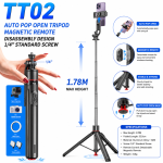Selfie Stick Auto Pop Open Tripod Bluetooth Remote TT02 1.8m - ដងថត ជើងត្រៃផតធ្លាកបើអូតូ ប្លូធូសតេឡេ TT02 1.8ម៉ែត