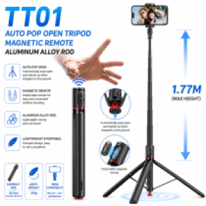 Selfie Stick Auto Pop Open Tripod Bluetooth Remote TT01 1.8m - ដងថត ជើងត្រៃផតធ្លាកបើអូតូ ប្លូធូសតេឡេ TT01 1.8ម៉ែត