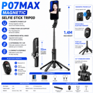 Selfie Stick Tripod Bluetooth Remote P07MAX Magnetic 1.4m - ជើងត្រៃផត ដងថតប្លូធូសតេឡេ P07MAX Magnetic 1.4m