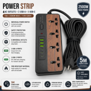 Power Strip 4Socket 3USD+3C S450 5m - ព្រីភ្លើង 4រុនភ្លើង និង 3USD+3C S450 5ម៉ែត