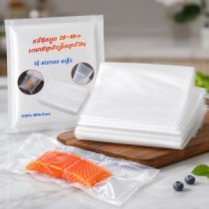 Vacuum Plastic bag (100pcs) 28*40cm A2 - ថង់អ៊ុតម្ហូប 28*40cm រលោងម្ខាងគ្រើមម្ខាង 3kg