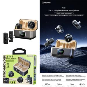 Microphone LIVE Wireless TypeC/Lightning Remax K22(2in1) - ក្បាលមេក្រូអត់ខ្សែ Remax K22 TypeC/Lightning(2in1)