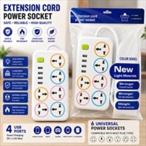 Power Strip 6Socket 4USB 5M NO: J06U - ព្រីភ្លើង 6រុន និង 4 រុនសាកថ្ម 5ម៉ែត លេខ J06U