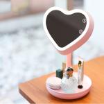USB Led cosmetic makeup heart shape - កញ្ចក់ឆ្លុះមុខមានភ្លើងសាករាងបេះដូង