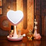 USB Led cosmetic makeup heart shape - កញ្ចក់ឆ្លុះមុខមានភ្លើងសាករាងបេះដូង