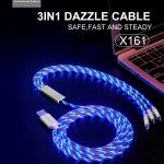 Cable Charger WUW-X161 3in1(Micro+iPhone+Type-C) Light - ខ្សែសាក WUW-X161 (Micro+iPhone+Type C)មានភ្លើងព័ណ