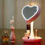 USB Led cosmetic makeup heart shape - កញ្ចក់ឆ្លុះមុខមានភ្លើងសាករាងបេះដូង