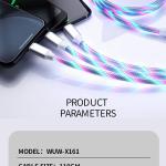 Cable Charger WUW-X161 3in1(Micro+iPhone+Type-C) Light - ខ្សែសាក WUW-X161 (Micro+iPhone+Type C)មានភ្លើងព័ណ