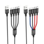 Cable Charger 4in1 hoco X76(Micro+iPhone+2Type-C) - ខ្សែសាកក្រណាត់ ហូកូ X76 4in1 2ថាយស៊ី+ម៉ាយក្រូ+អាយហ្វូន