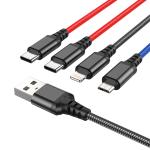 Cable Charger 4in1 hoco X76(Micro+iPhone+2Type-C) - ខ្សែសាកក្រណាត់ ហូកូ X76 4in1 2ថាយស៊ី+ម៉ាយក្រូ+អាយហ្វូន