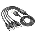Cable Charger 4in1 hoco X76(Micro+iPhone+2Type-C) - ខ្សែសាកក្រណាត់ ហូកូ X76 4in1 2ថាយស៊ី+ម៉ាយក្រូ+អាយហ្វូន
