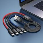 Cable Charger 4in1 hoco X76(Micro+iPhone+2Type-C) - ខ្សែសាកក្រណាត់ ហូកូ X76 4in1 2ថាយស៊ី+ម៉ាយក្រូ+អាយហ្វូន